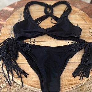 Victoria's Secret Black Fringe Bikini Size large